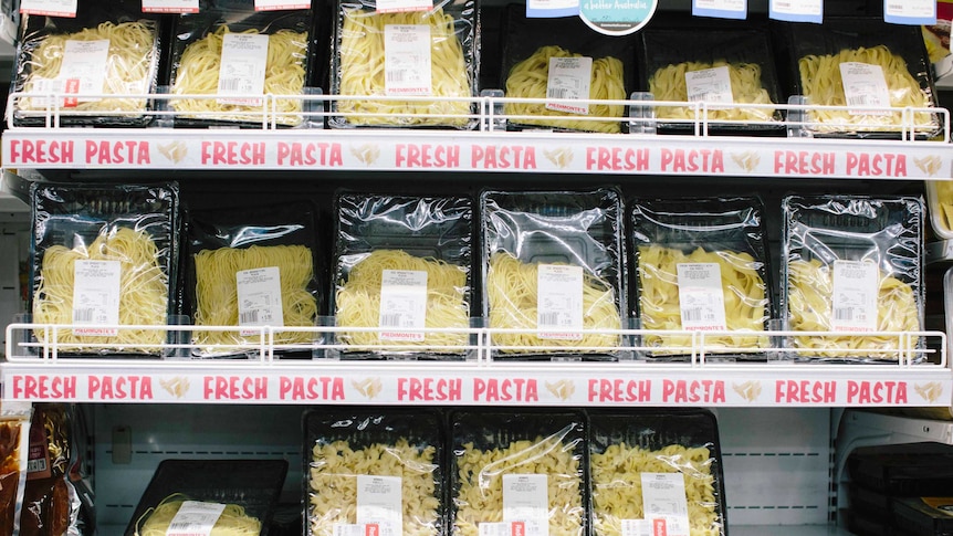 A fridge full of fresh pasta.