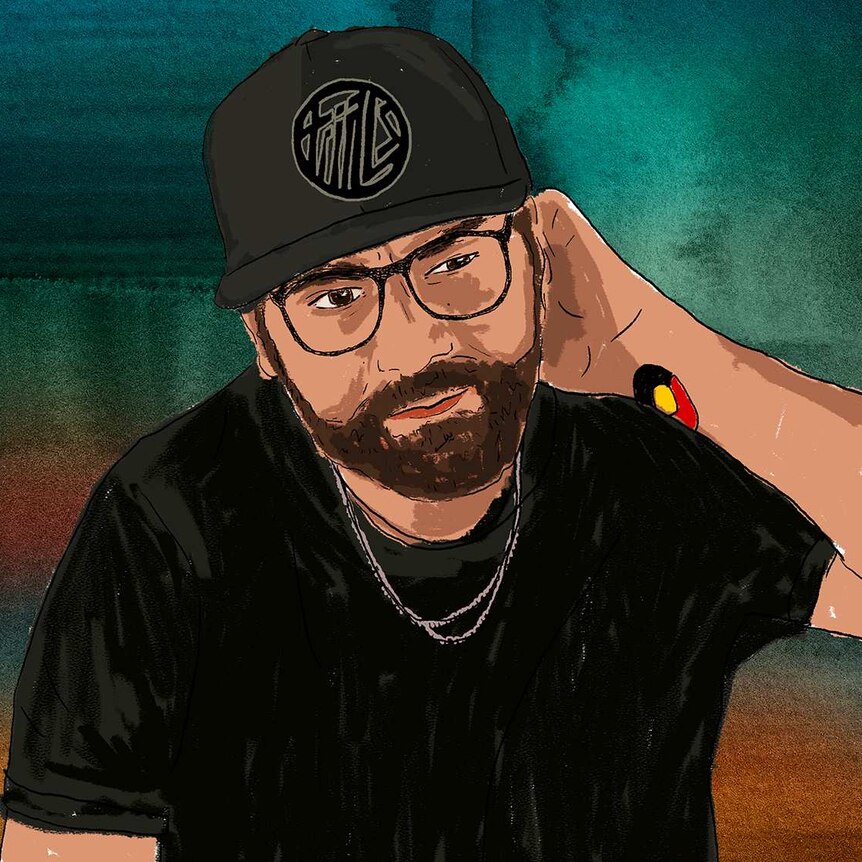 An illustration of producer and rapper Trials aka Daniel Rankine from Funkoars and A.B. Original
