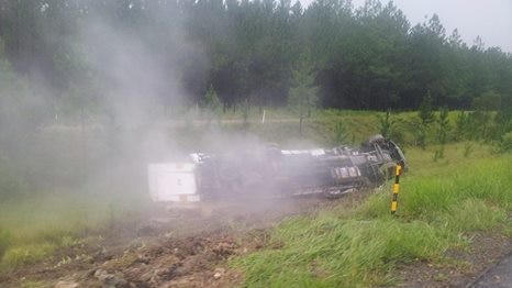 Chemical truck runs off Bruce Hwy