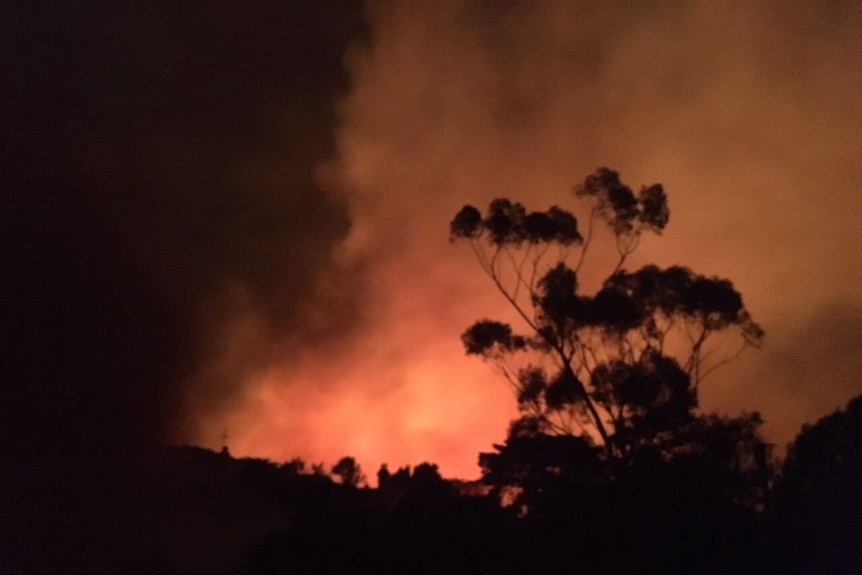 A bushfires approaches Elle Moyle's property in Gazette, Victoria.