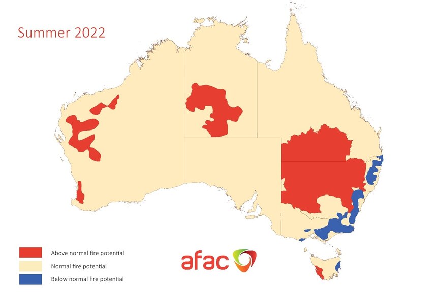 A map showing the outlook for bushfires in Australia this season