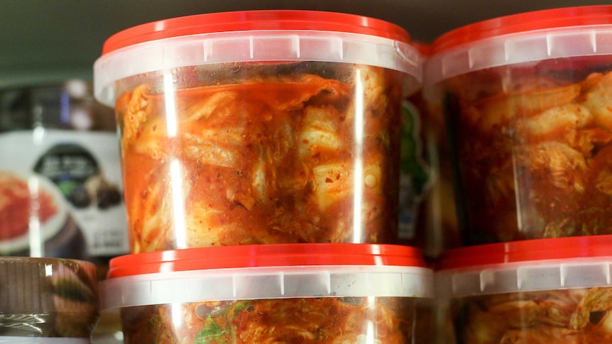 Containers of kimchi.