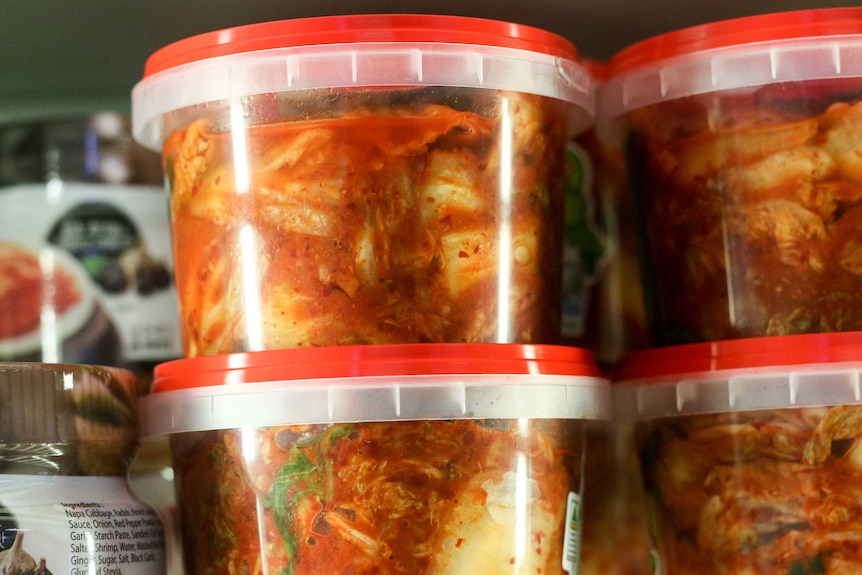 Containers of kimchi.