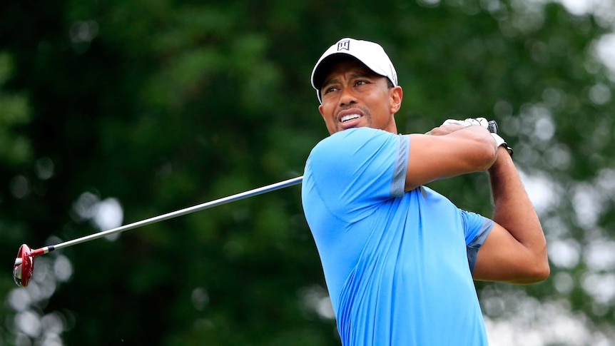 Tiger Woods tees off at the Bridgestone Invitational