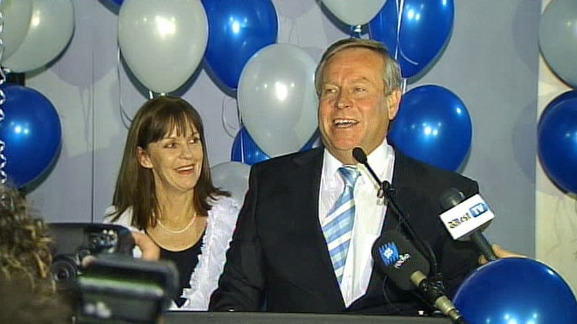 Colin Barnett celebrates WA Labor's majority loss.