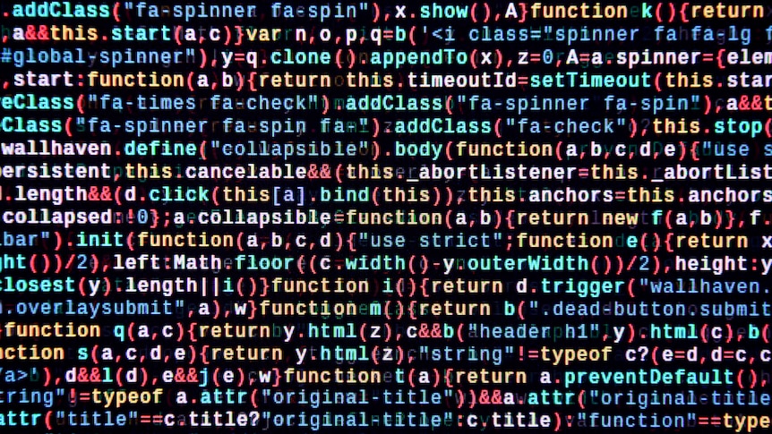 Computer coding language on a screen