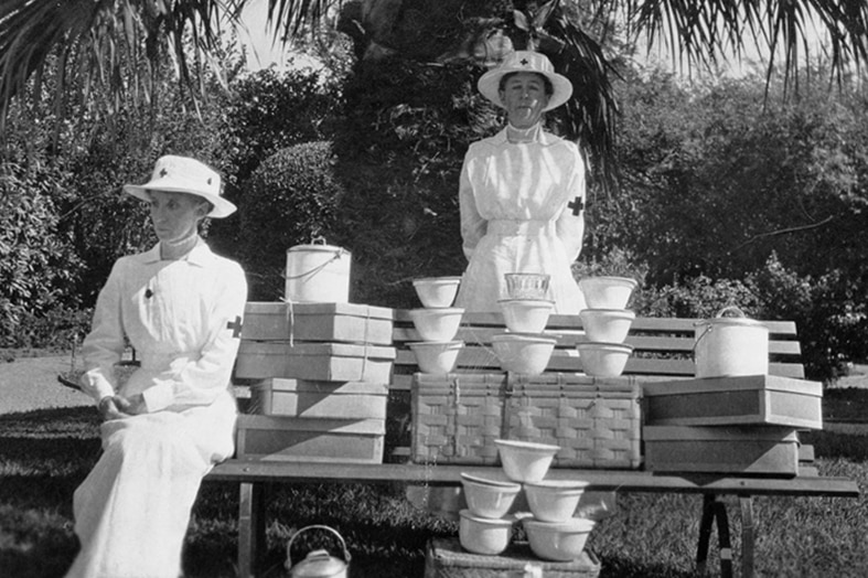 Ella and Violet Williams with some of the contents of their baskets.