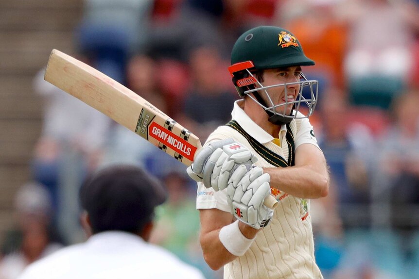 Kurtis Patterson hits a pull shot against Sri Lanka in Canberra