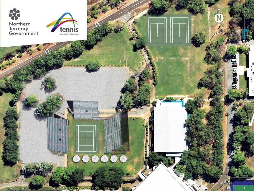 Temporary tennis court for NT Davis Cup round
