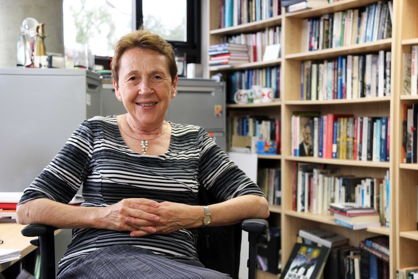 Professor Emeritus Joan Beaumont in her office at the ANU College of Asia and the Pacific.