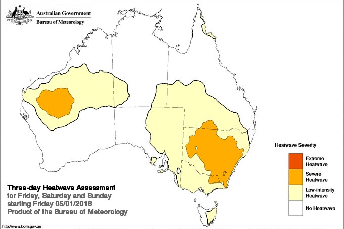 Map showing heatwave ratings across Australia