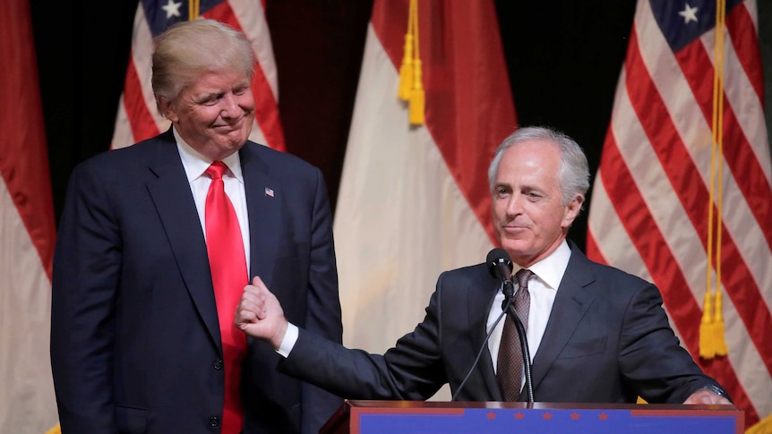 Senator Bob Corker at a Trump rally during the US election campaign