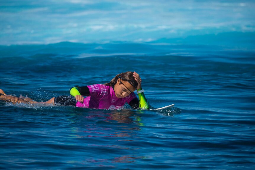 Sally Fitzgibbons bandaged after a wipeout in Fiji