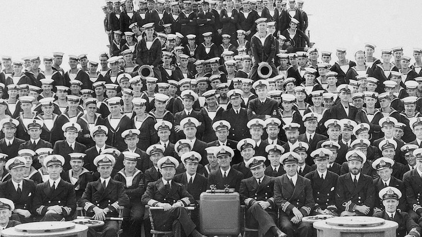 The crew of HMAS Perth in 1941, at Fremantle, Western Australia.