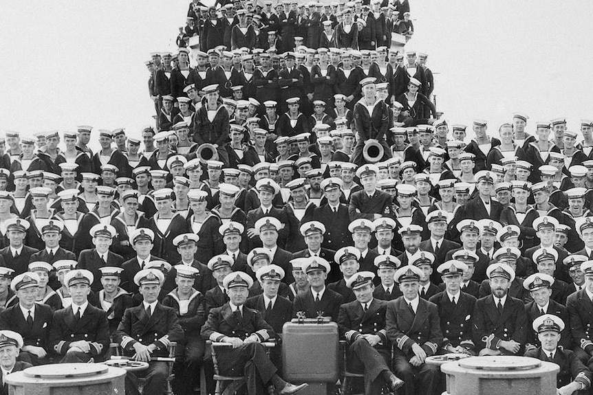 The crew of HMAS Perth in 1941, at Fremantle, Western Australia.