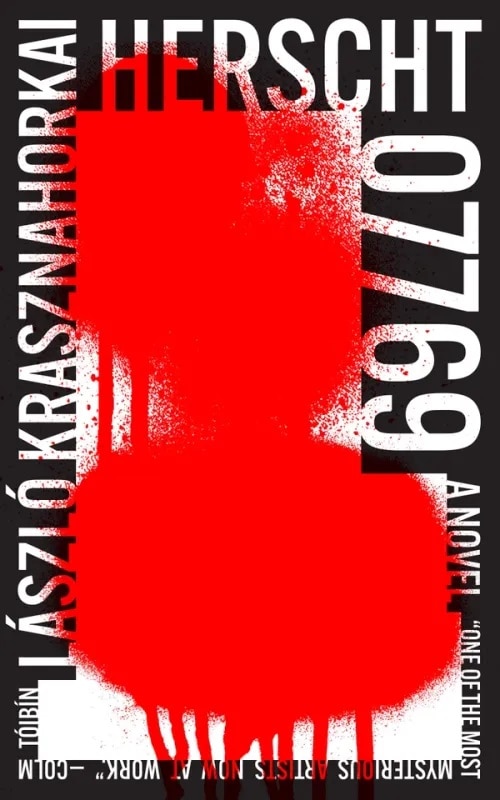 A book cover showing red spray paint on a white background surrounded by a black border