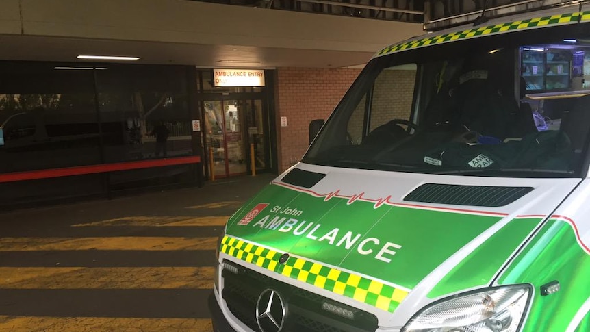 An ambulance parked outside Royal Perth Hospital emergency department.