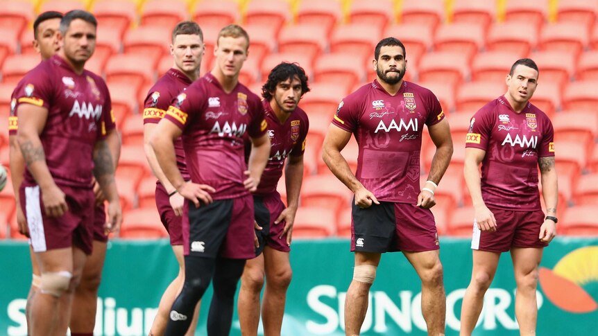 Back to basics ... The Maroons train at Lang Park on the eve of State of Origin II
