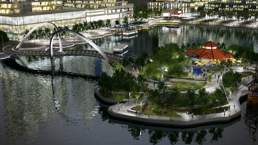 Artists impression of Elizabeth Quay pedestrian bridge.