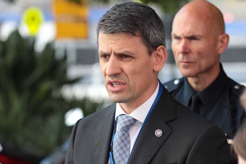 Victorian Police Association secretary Wayne Gatt speaking at a media conference.