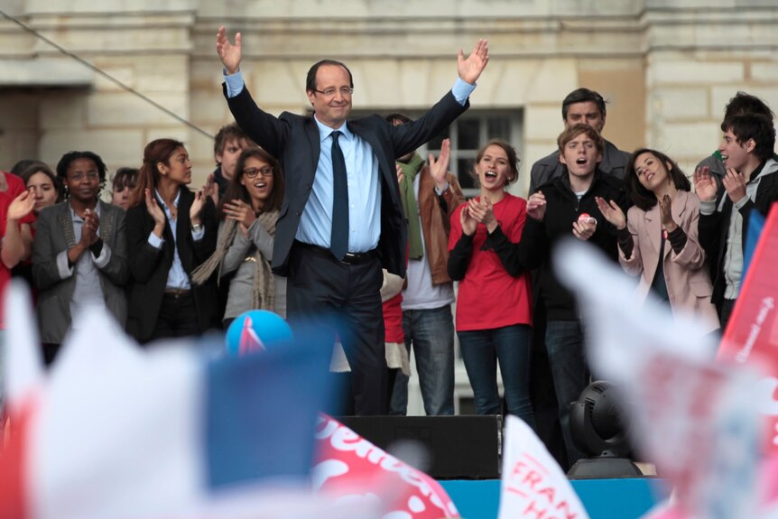 Francois Hollande attends a campaign rally in Paris
