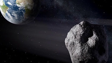 NASA's illustration of the asteroid 2012 DA14 flying past Earth. It is predicted to fly close by the Earth next week. February 8, 2013.