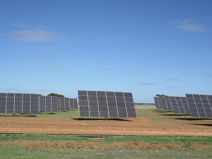 The solar tracking panels contribute to the power needed for the mine site