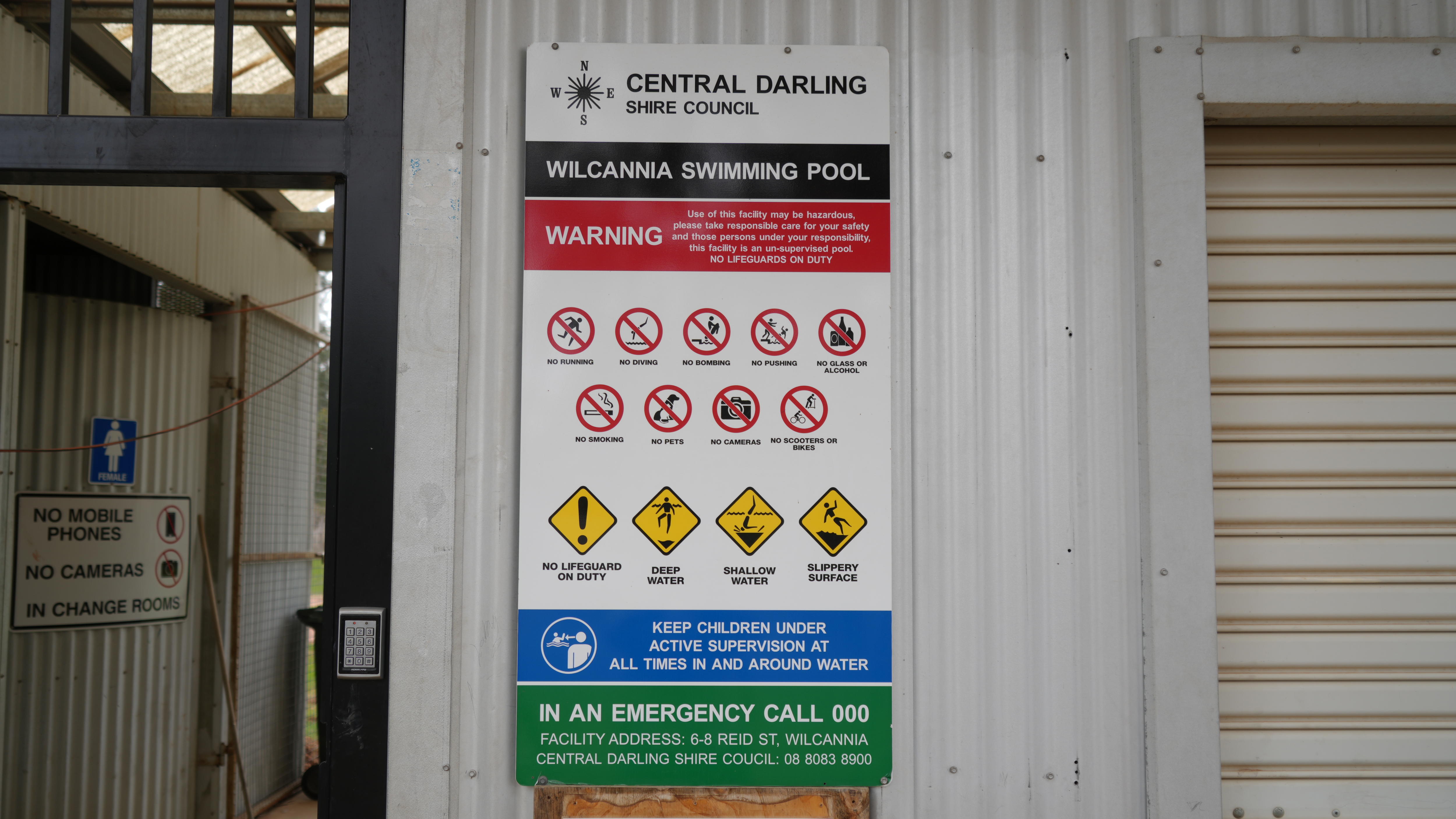 Wilcannia pool sign with rule for pool