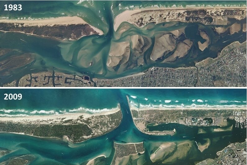Aerial photos of Gold Coast Seaway in 1983 and 2009