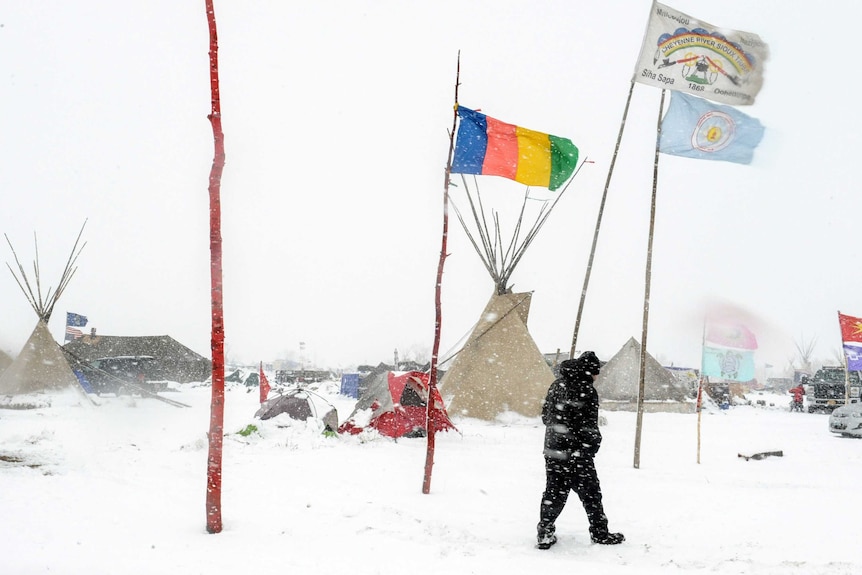 Protesters cheer at Standing Rock