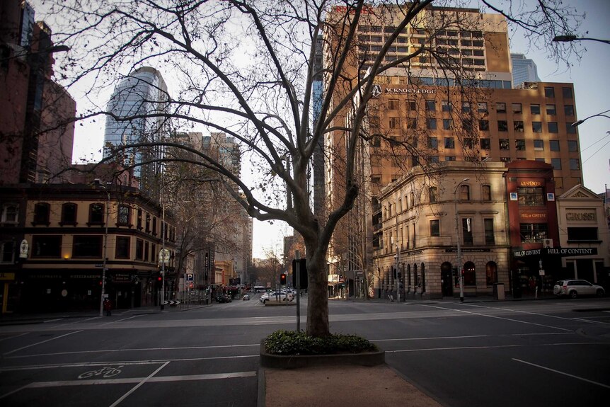 An empty Melbourne CBD street during the stage 4 lockdown.