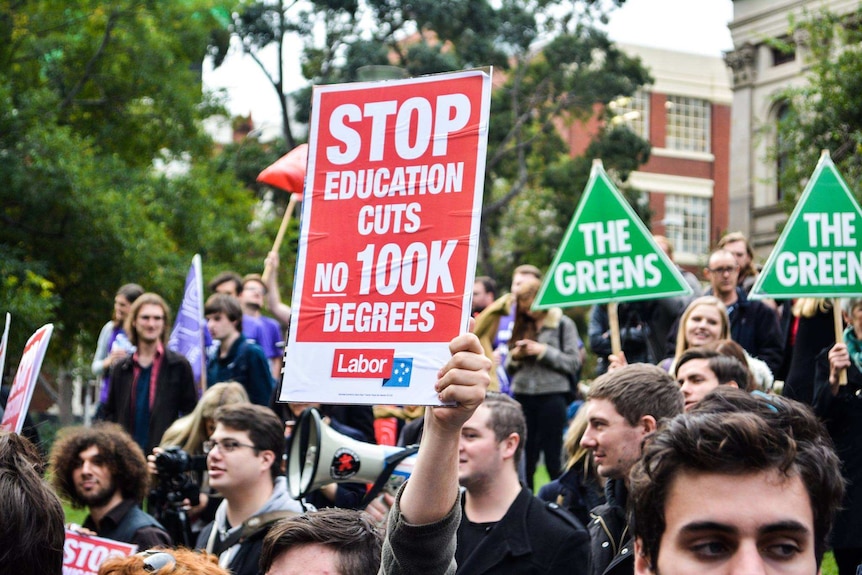 NUS members march in protest of education cuts in Melbourne.