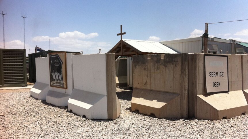 The Garden Chapel at Tarin Kot military base, protected by bomb-proof walls.