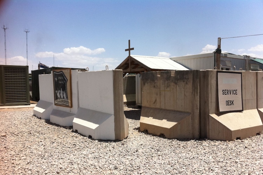 The Garden Chapel at Tarin Kot military base, protected by bomb-proof walls.
