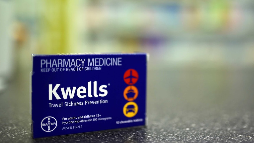 A packet of Kwells travel sickness tablets containing hyoscine.