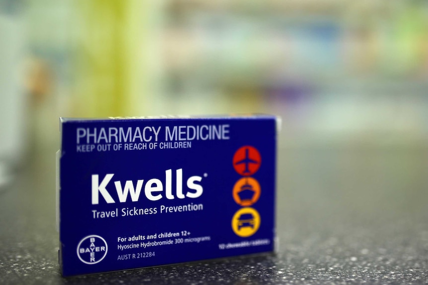 A packet of Kwells travel sickness tablets containing hyoscine.