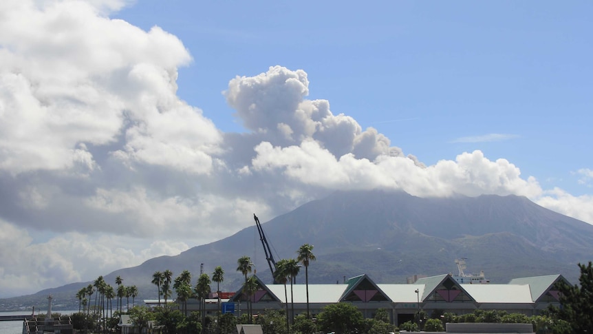 Smoke rises from the Sakurajima volcano