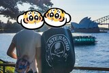 Two men standing together with the Sydney Harbour Bridge in the background (their faces are not shown).