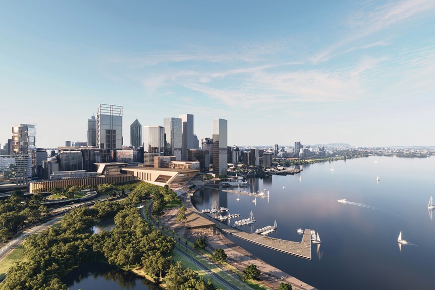 A artistic impression showing designs for a refurbished convention centre in Perth city. 