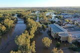 drone shot of flooded dubbo cbd 
