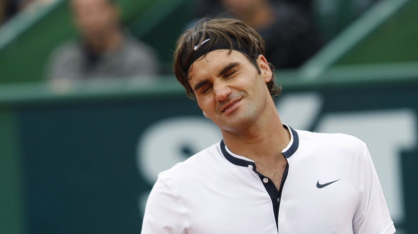 Federer reacts to losing a point