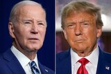 A composite image of Joe Biden and Donald Trump's portraits side by side.