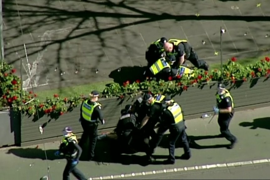 Police arrest a protester