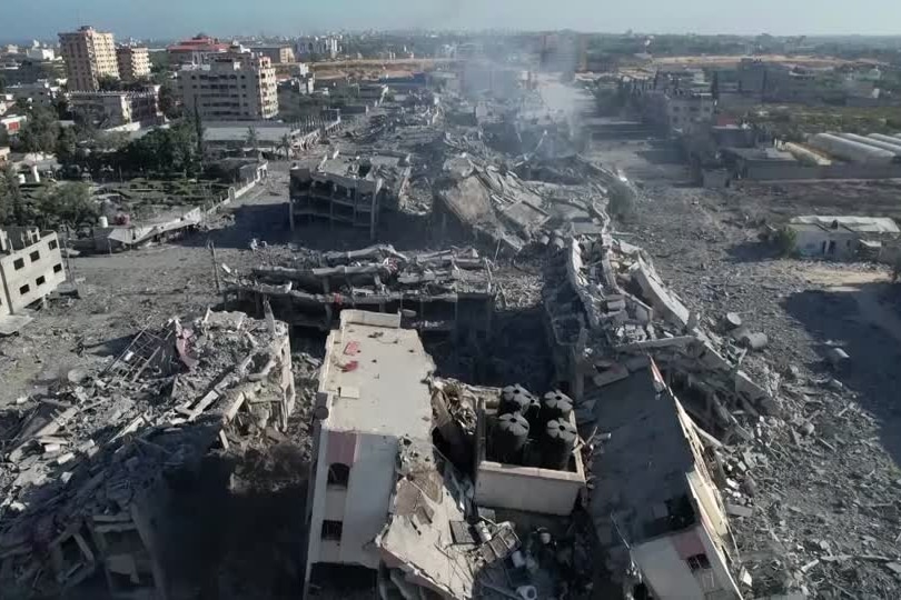 Drone footage shows flattened Gaza neighbourhood after Israel airstrikes
