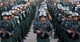 Cambodia's armed forces at the Olympic Stadium