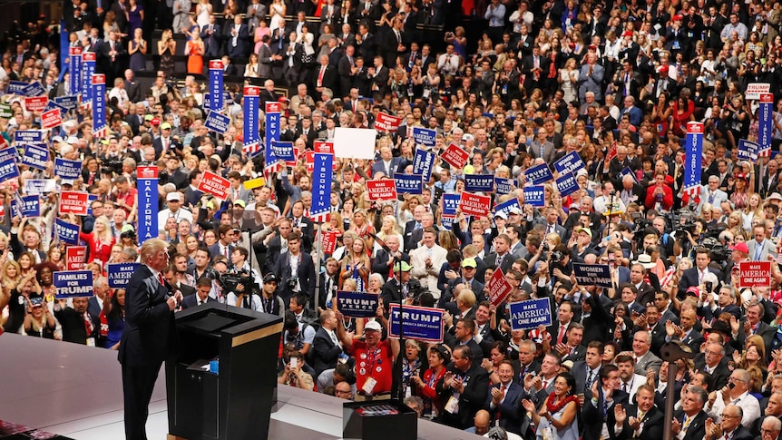 Donald Trump surrounded by crowd at Republican National Convention