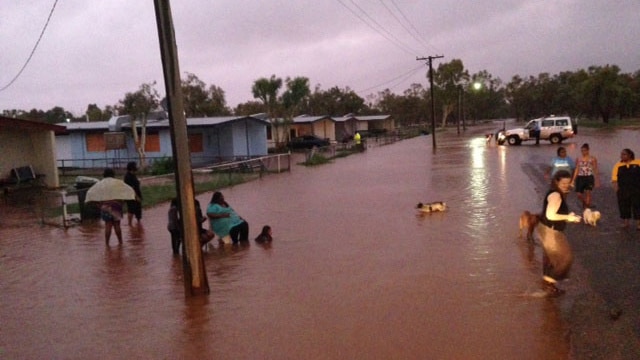 Flooded Matheson Street in Dajarra, south of Mount Isa in north-west Queensland