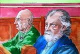 A court sketch showing Roger Rogerson and Glen McNamara in the dock.