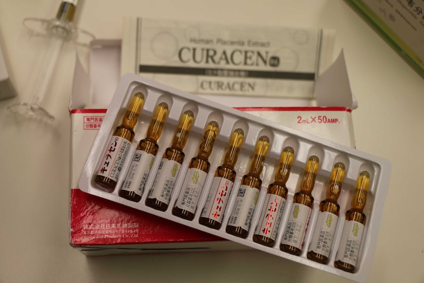 Vials of a Chinese product described as human placenta extract