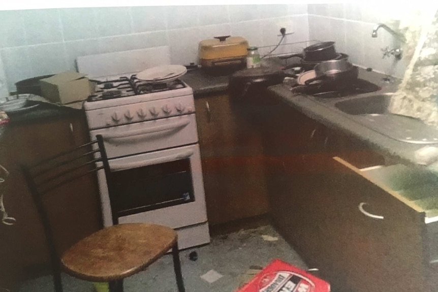 The filthy kitchen of a home.